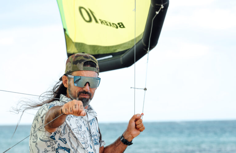 kitesurfer holding the kite